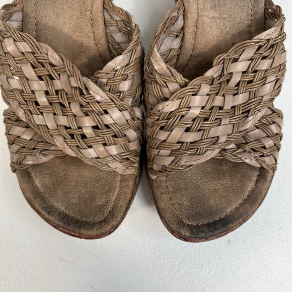 Bongo 7.5 Sandals Vintage 90’s Y2K 3" Wedge Heels Platform Woven Brown Shoes - Picture 6 of 12